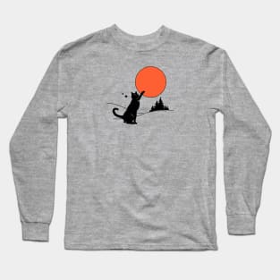 Cool Sun Black Cat in blue Long Sleeve T-Shirt